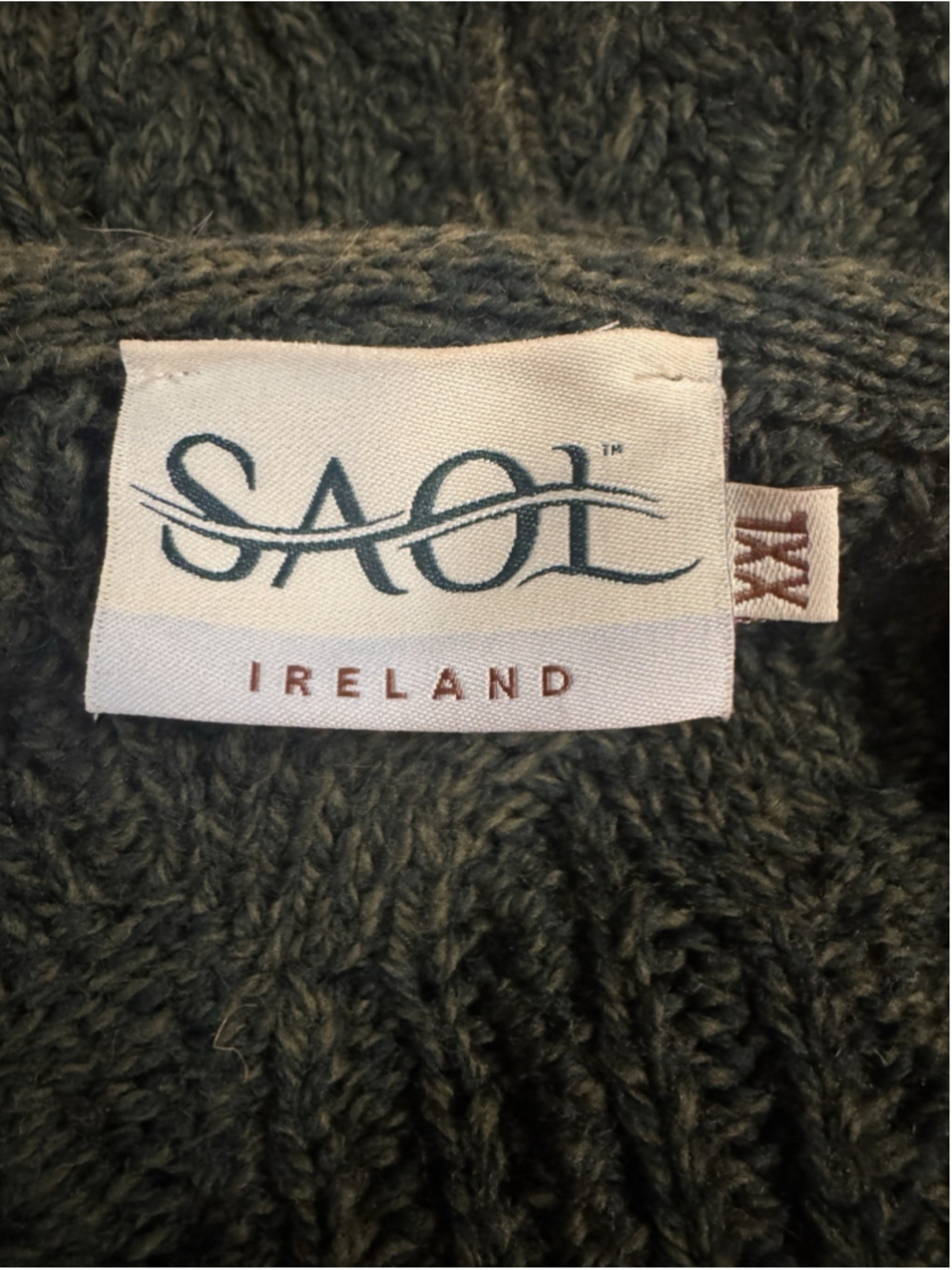 SAOL Womens 100% Merino Wool Irish Cardigan Aran Long Cable Knit Green XXL - Picture 7 of 10